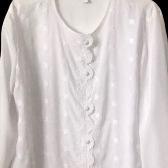 Victoria Jones Womens White Long-sleeve Scalloped Button Down Shirt Top Size 10 - Picture 8 of 11